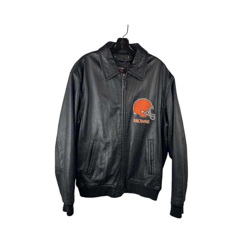 Vintage Mirage Team NFL Cleveland Browns Black Leather Jacket Size L